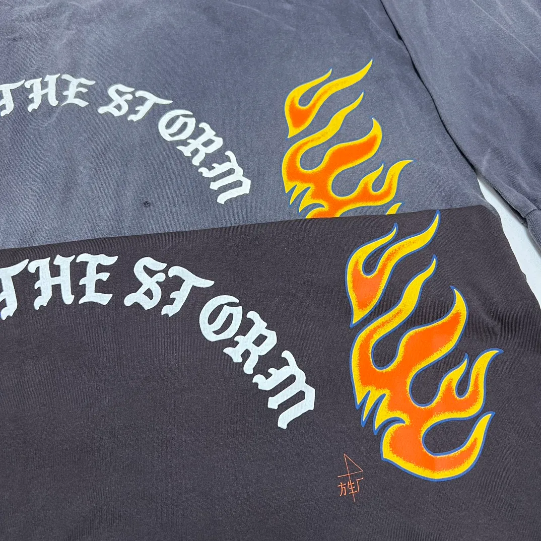 Printing proofing SAINT Mxxxxxx M/AFTER LS_TEE/BLACK flame arrow letter M retro old long tee washed black S-XL